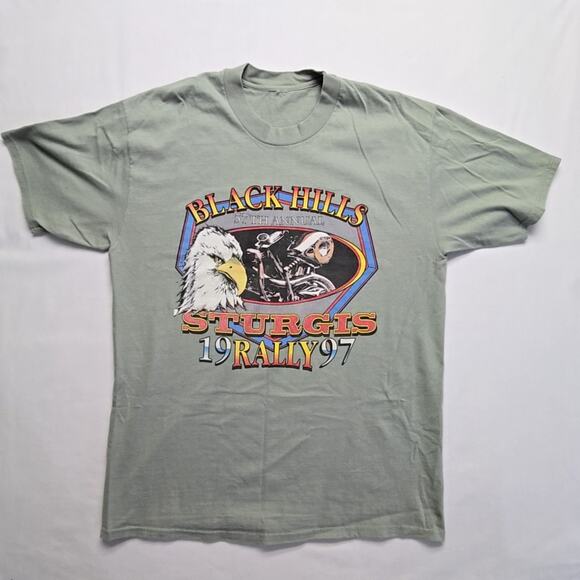 Vintage Sturgis Rally Shirt Motorcycle Rally Teal Short Sleeve XL Tee 90s - Picture 1 of 7